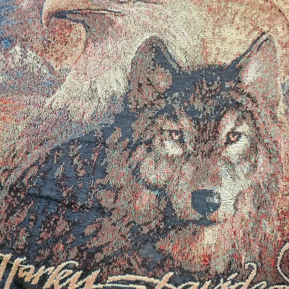 VTG‎ Y2K Harley Davidson Throw Pillows Needlepoint Wolf Bald Eagle 16
